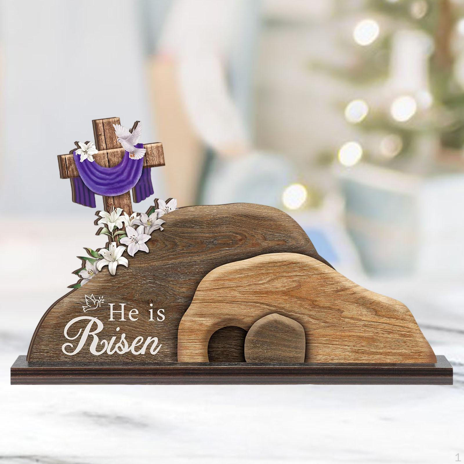 

Он Воскрес Настольный Декор Пасхальный Многоярусный Поднос Искусство Ремесла, Декоративное Украшение Крест, Деревянная Табличка для