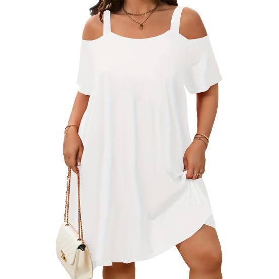 Women's Summer Off Shoulder Mini Dress Short Sleeve Flowy A-line Dress Casual Loose Beach Vacation Sundress
