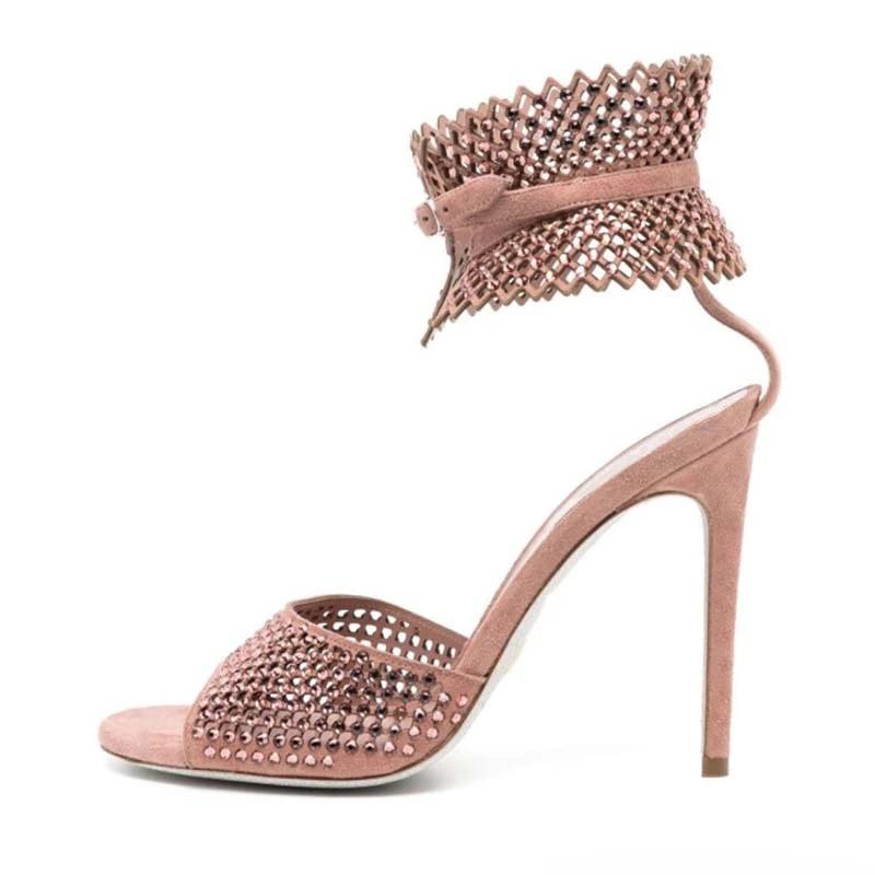 Fashion Summer New Water Diamond Fish Mouth Sexy Sandals Brand 2024 Buckle Hollow Out High Heel Wedding Party Women's Shoes Size 34-43