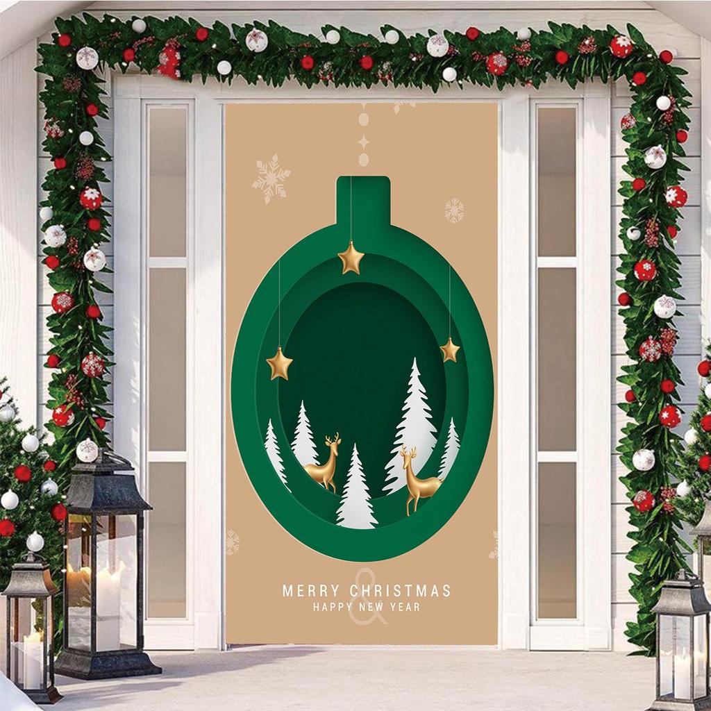 Four-Sided Stretch Christmas Door Cover - Easy Install with Festive Pattern