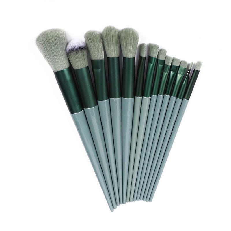 

13-Piece Evergreen Makeup Brush Set: Soft Bristle Blush & Eyeshadow Tools Velvet Bag зелёный