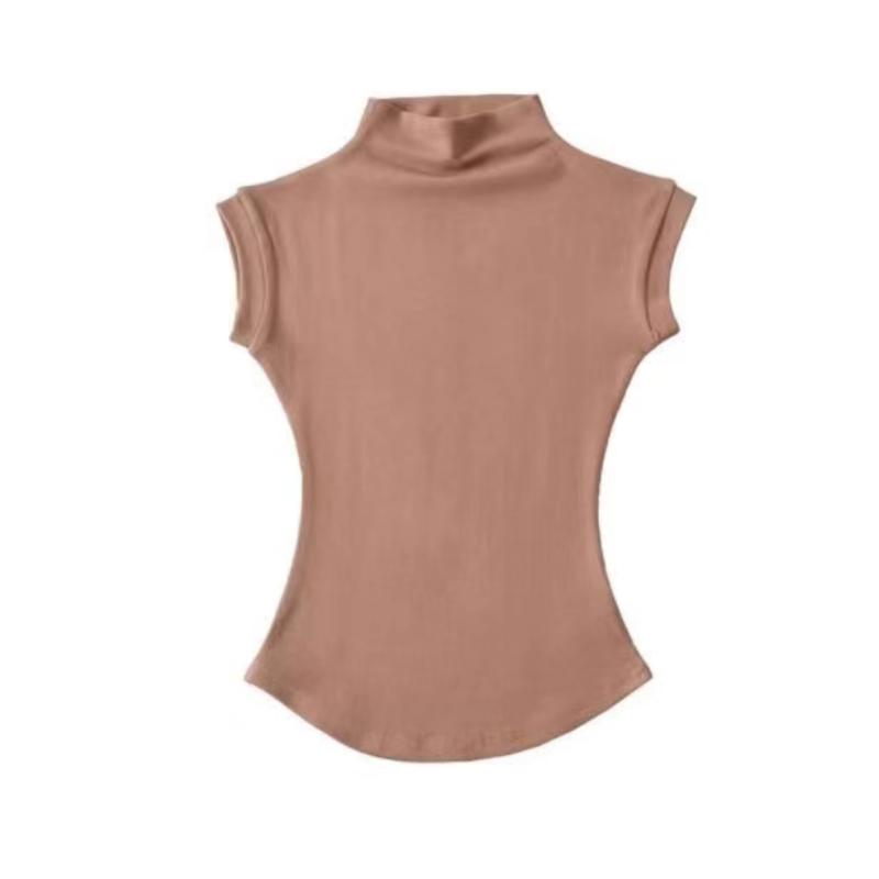 Women Summer Sexy Turtleneck Sleeveless T-Shirts Tops Solid Slim Fit Pullovers Causal Tees Shirts Female Streetwear Basics Tees