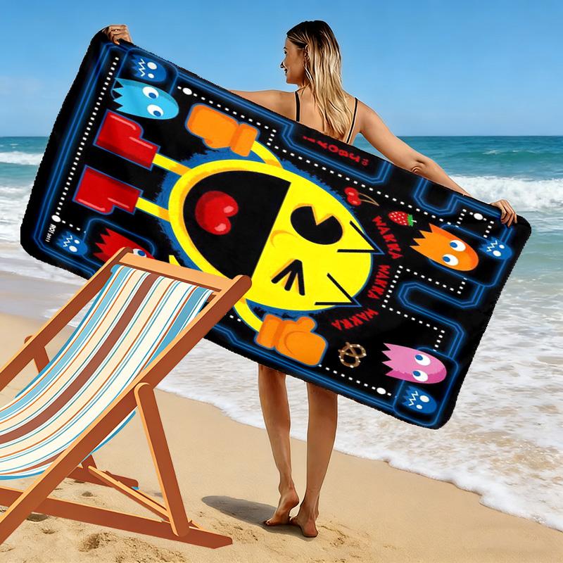 Pacman Print Beach Towel, Large Soft Quick Dry Towel for Beach Camping Swimming