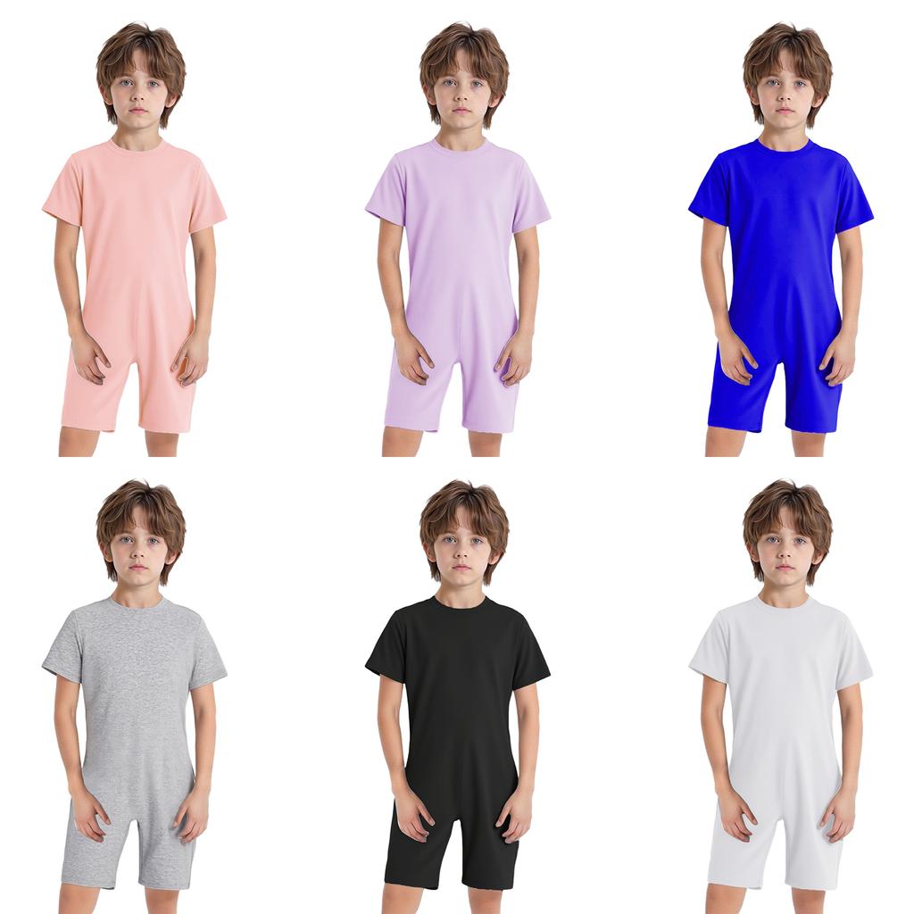 Kids Girls Boys Special Needs Adaptive Clothing Round Neck Short Sleeve Back Invisible Zipper Solid Color Jumpsuit