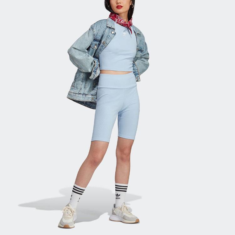 Adidas Originals American Vintage Series Solid Color Logo Embroidered Ribbed Tank Top Women Tops Light-Pink Light-Blue IL9626