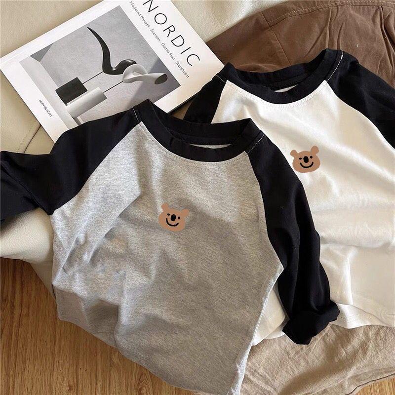 Cute Bear Print Kids Long Sleeve T Shirt Pure Cotton Boys Girls Base Layer Top For Spring Autumn Baby Toddler Clothing
