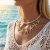 Übertriebene Seestern-Kettenhalskette für Damen Böhmischer Imitationsperlen-Doppellagen-Choker Mädchen Strandparty Urlaubs-Schmuck