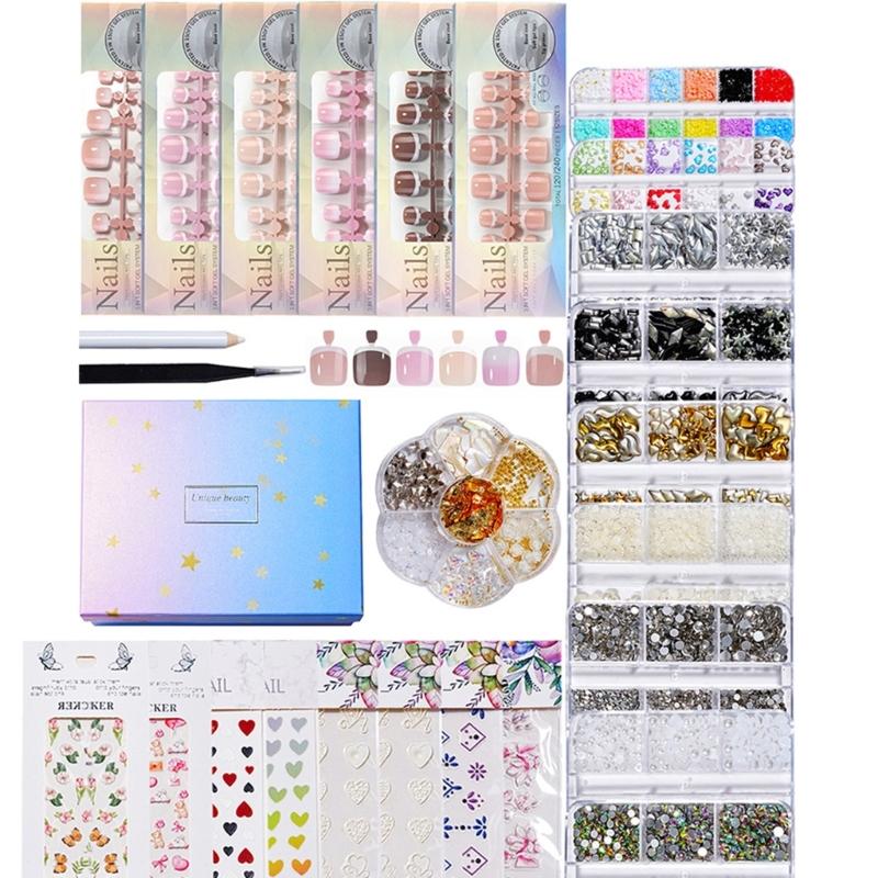 

Professional Nail Art Collection With Tools French Tip Strips 3D Flowers Charms And Decorative Nail Stickers 1