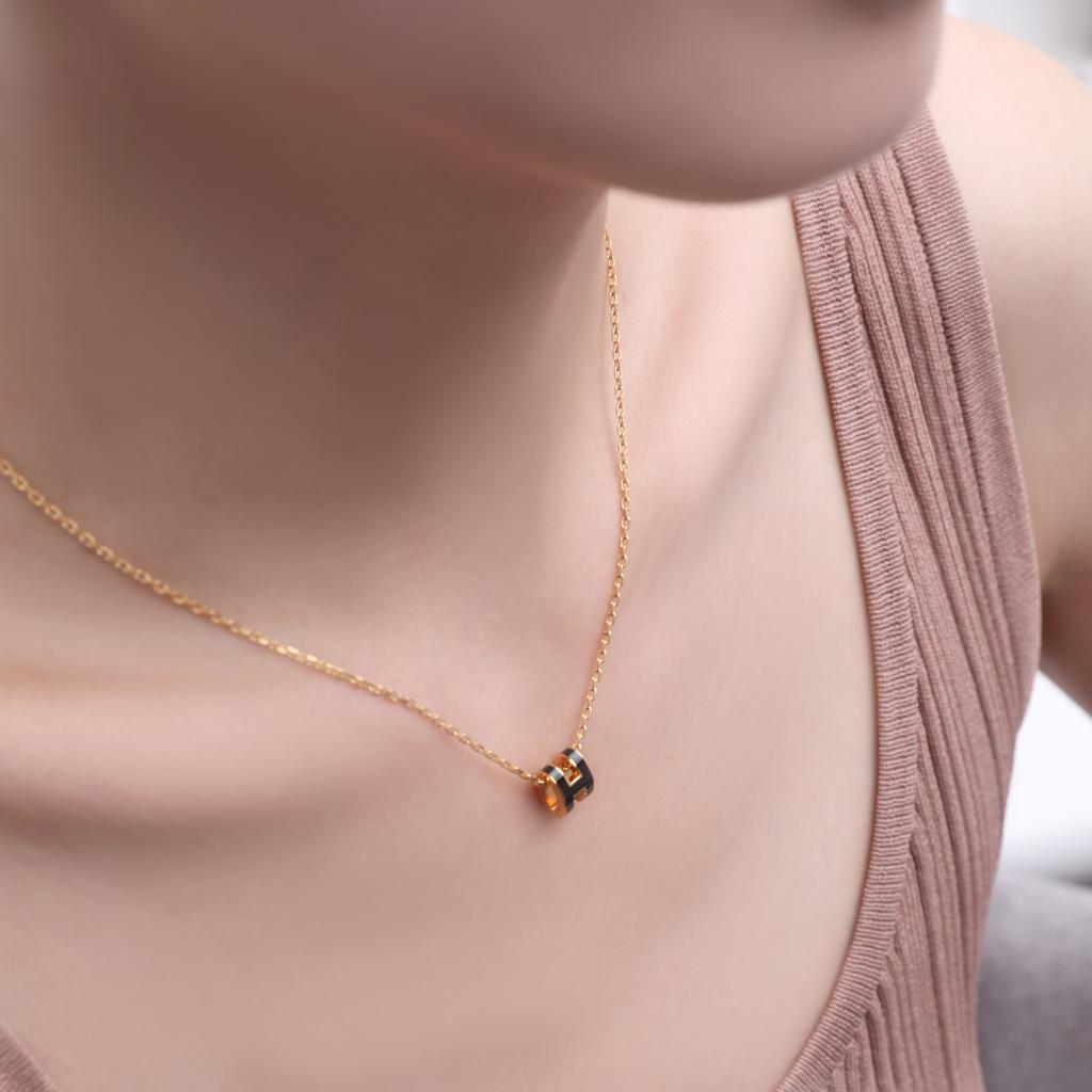 Hermes Mini Pop H Iconic Letter Decoration Necklace Women Necklace Rose-Gold Black H147992FO03