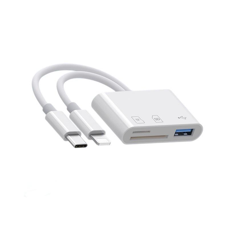 

2 в 1 OTG кард-ридер Type C Lightning для SD-TF карты памяти с USB-портом для зарядки для Macbook, ПК, ноутбука, iPhone, кард-ридер