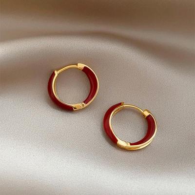Zhou Yutong Red Drip Glaze Earrings - Niche Design, Luxury Ear Buckle Rings for Women, Autumn/Winter Collection