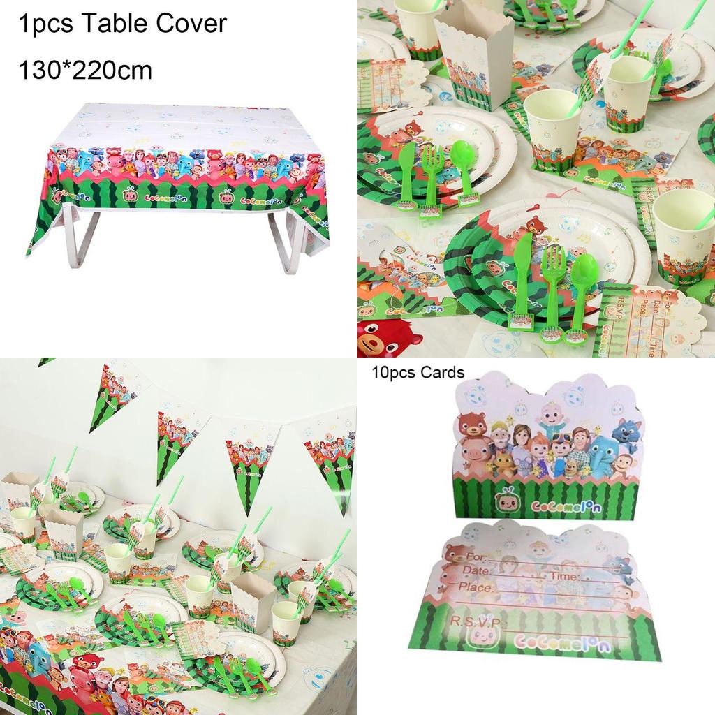 Bunte Cocomelon Partyartikel für Kindergeburtstagsfeiern mit Tellern und Bannern