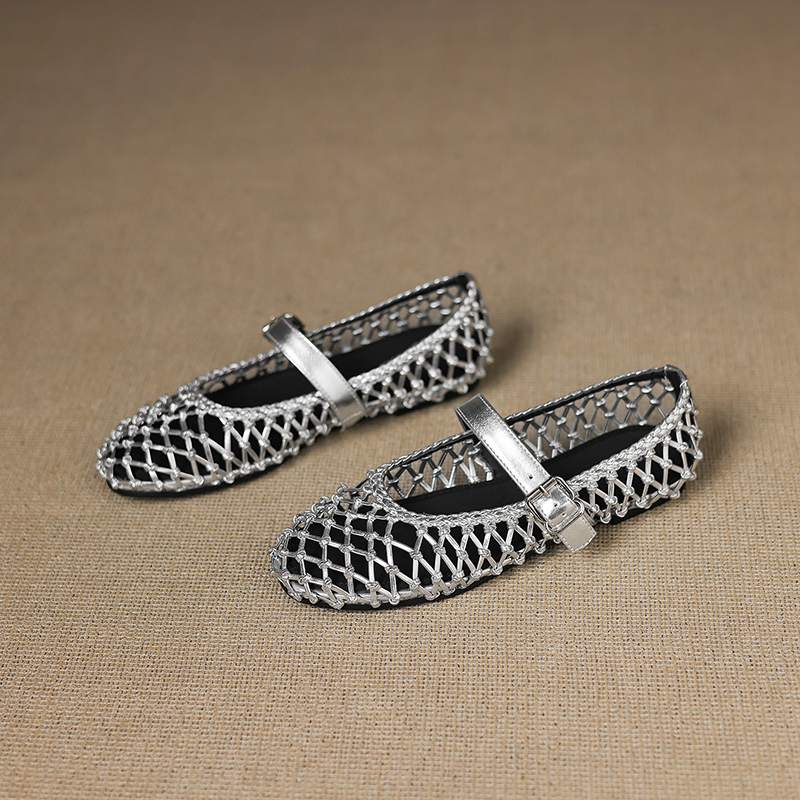 Krazing Pot Straw Weaving Mary Janes Summer Size 42 European Design Thick Flat with Women Women Round Toe Flats