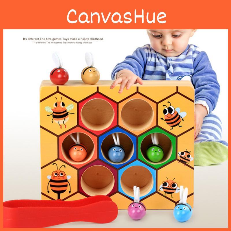 Exquisite Children's Preschool Wooden Bee Clip Out Montessori Educational Toy For Birthday Fun