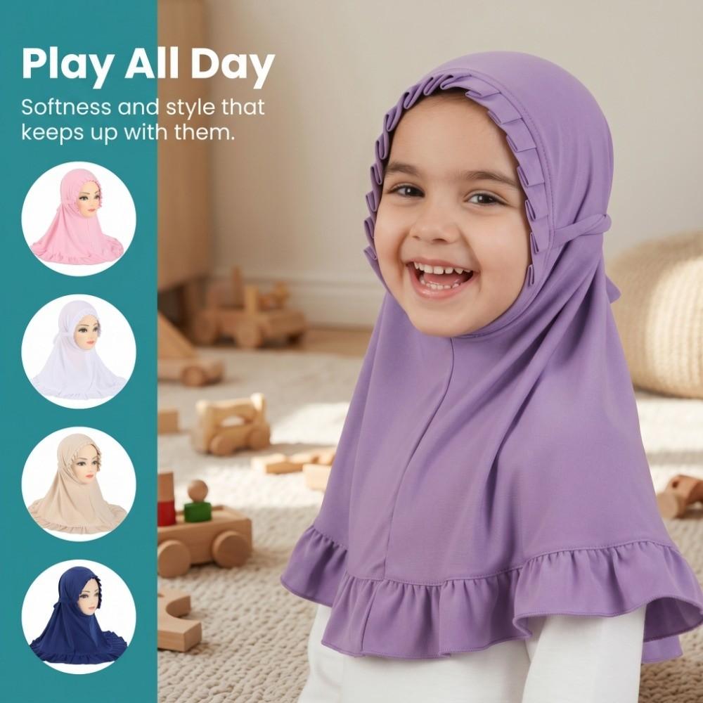 Breathable Girls Neck Shawl Crinkles Texture Soft Girls Muslim Hijab Stretch Handmade Children Islamic Headscarf