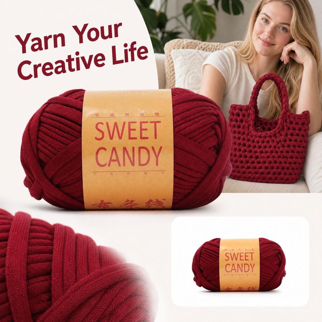 T-Shirt Yarn for Crochet and Hand Knitting, Large Skein for Slippers and Bags, DIY Supplies, 6 Colors