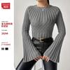Women S Knit Sweater Pullover Round Neck Flare Sleeve Solid Color Casual Top