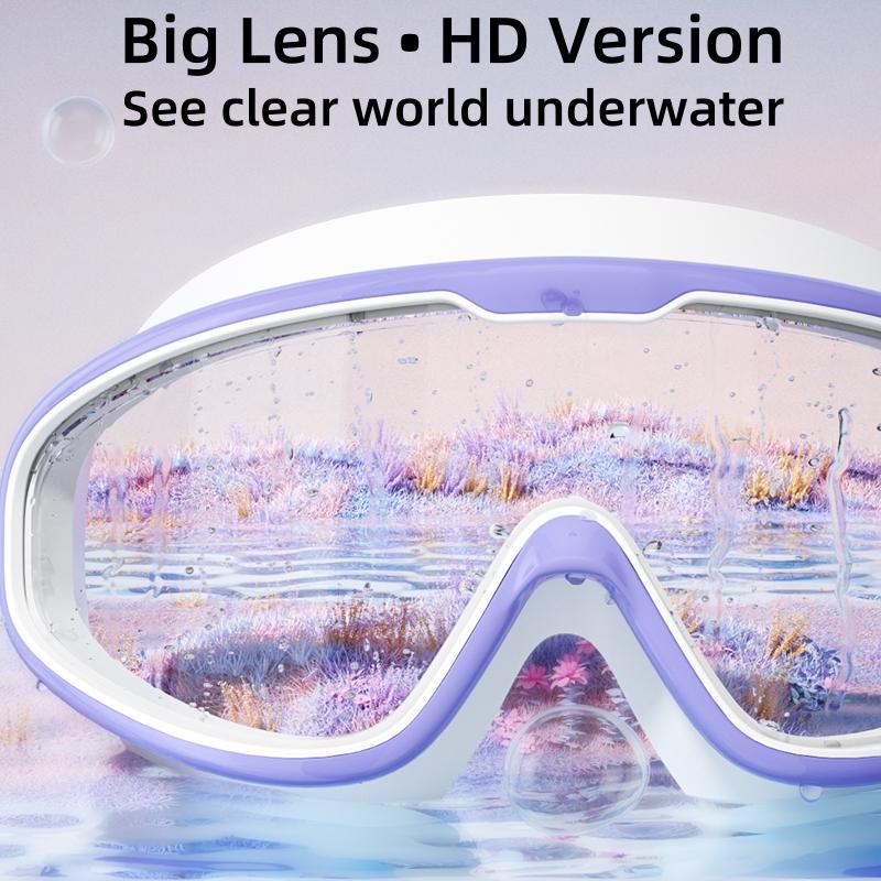 Swimming Goggles with Big Frame HD Lens and Anti-fog Waterproof Swim Goggles for Adults Shower Pool Use by Men Women