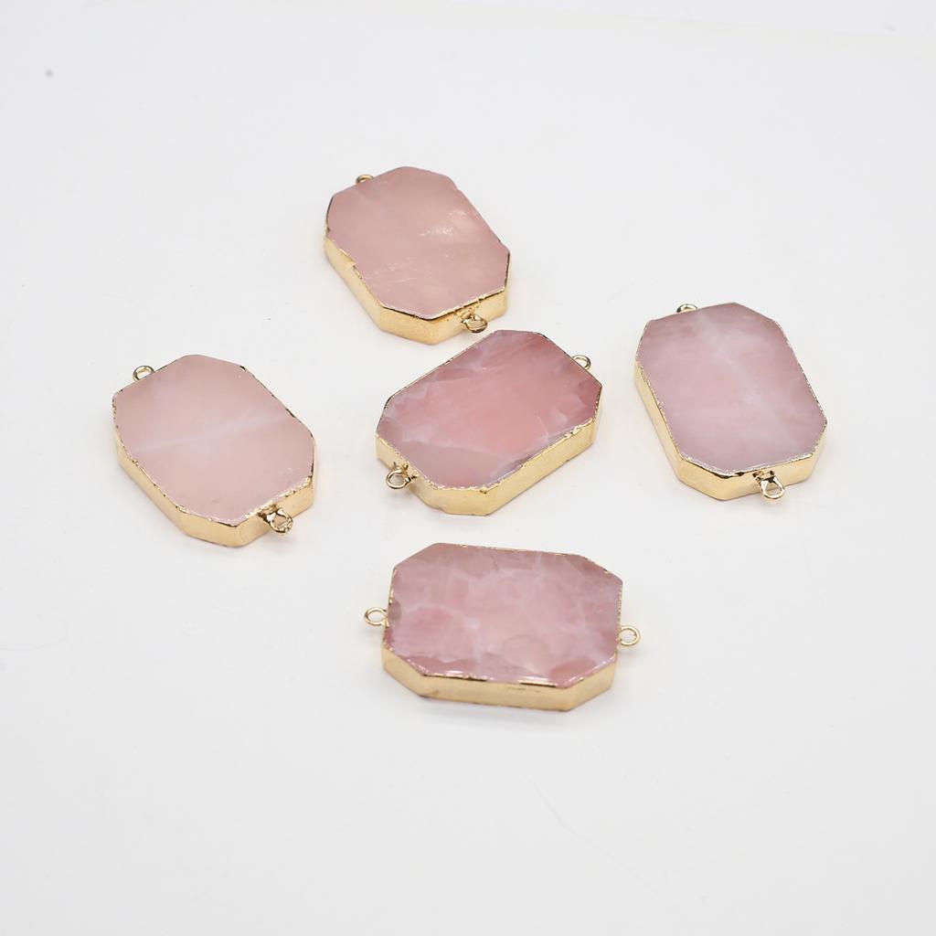Rose Quartz Pendant Connector (25×43mm) - Premium Natural Crystal Charm for DIY Necklace Handmade Jewelry Craft Accessories, Valentine's Day Bulk Gift
