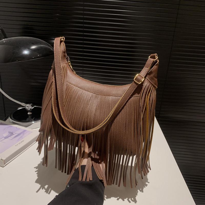 Elegante Borsa a Tracolla Retro con Frange da Donna Borsa a Spalla in Ecopelle Primavera 2024