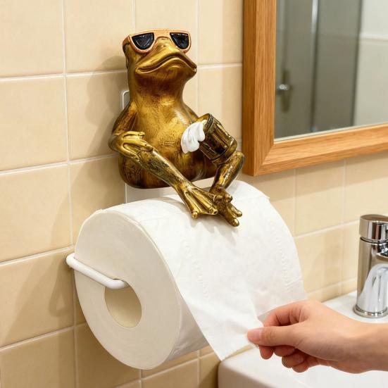 Funny Frog Toilet Paper Holder Wall Mounted Paper Roll Holder Novelty Resin Frog Towel Tissue Dispenser for Bathroom Decor