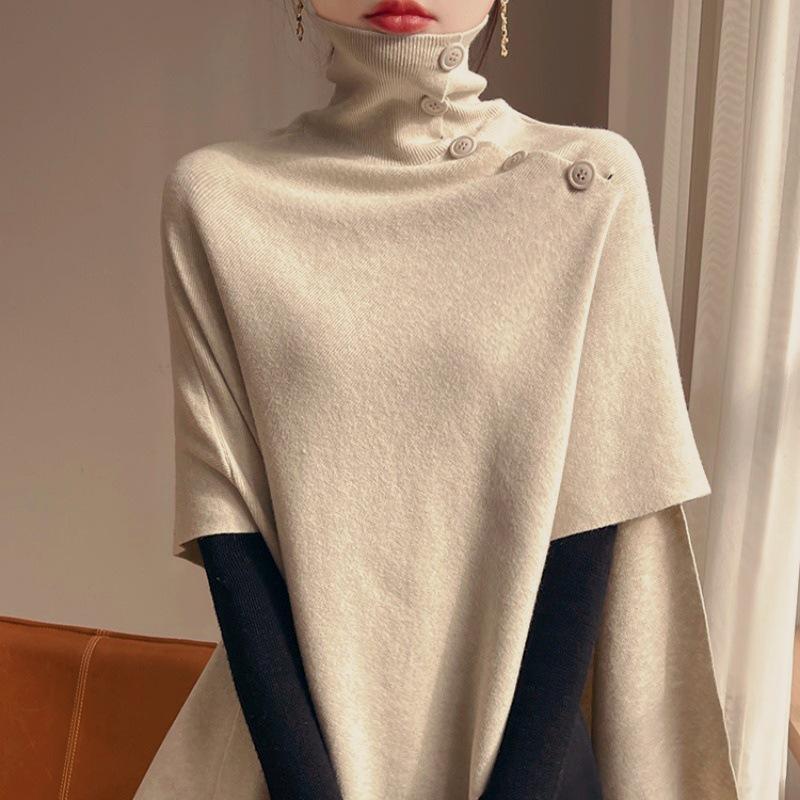 Noble Loose Knit Shawl: Irregular, Stylish High Neck Cape Sweater Cardigan