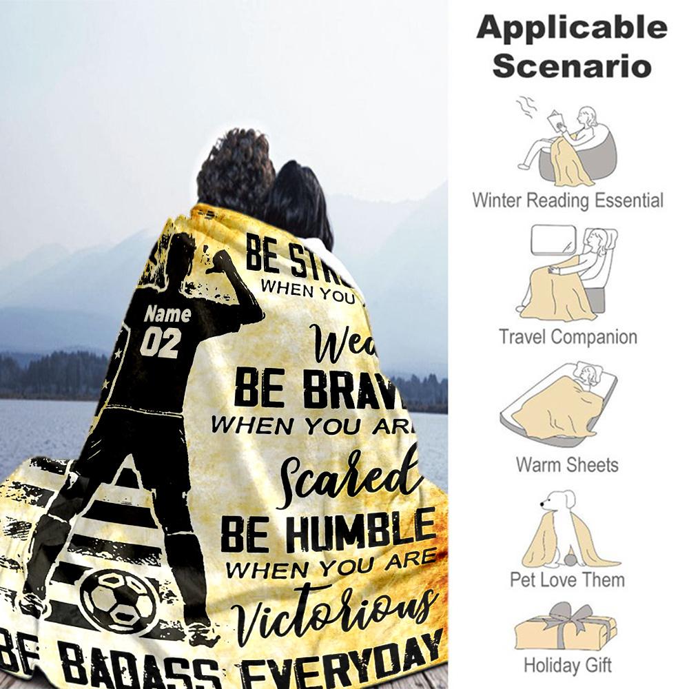 Football Player1 Personalized Text Blanket Multi-purpose Customizable Blanket Soft Warm Cozy Perfect for Living Room Office Couch Office Chair