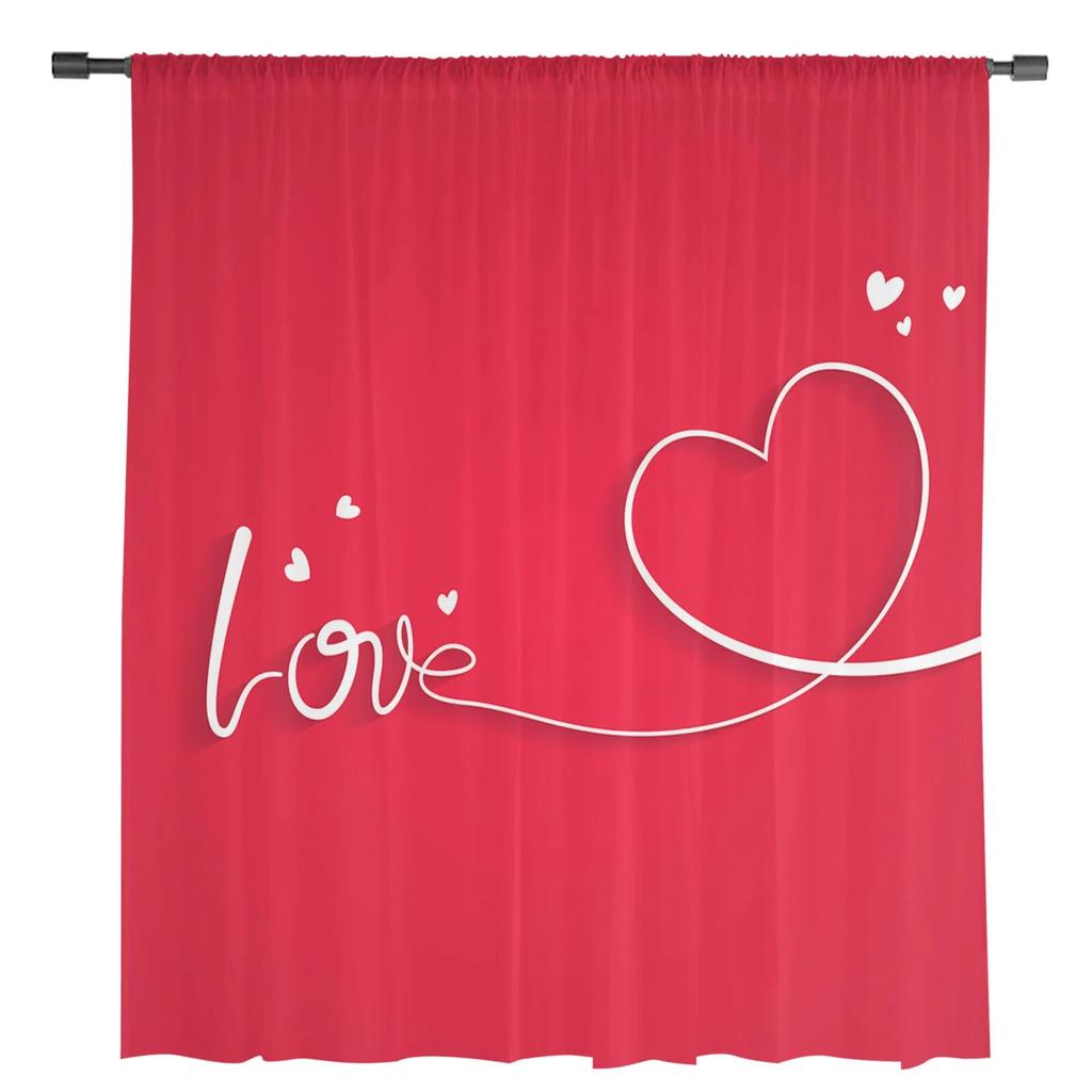 Valentinstag Love Line Moderne Tüllvorhänge für Wohnzimmer, Schlafzimmer, Zuhause, Küche, Fenster, transparente Vorhänge