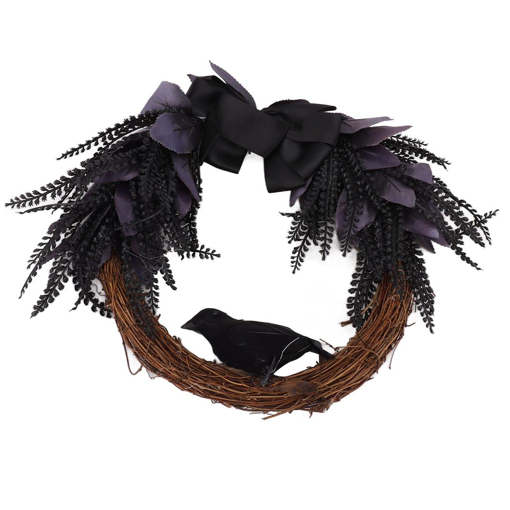 Halloween Wreath Bowknot Crow Garland Decoration Home Door Hallway Hanging Wreath