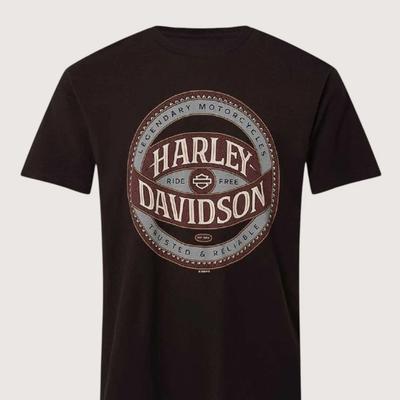 New HD Style Biker Global Graphic T Shirt Black Crew Neck Cotton Short Sleeve