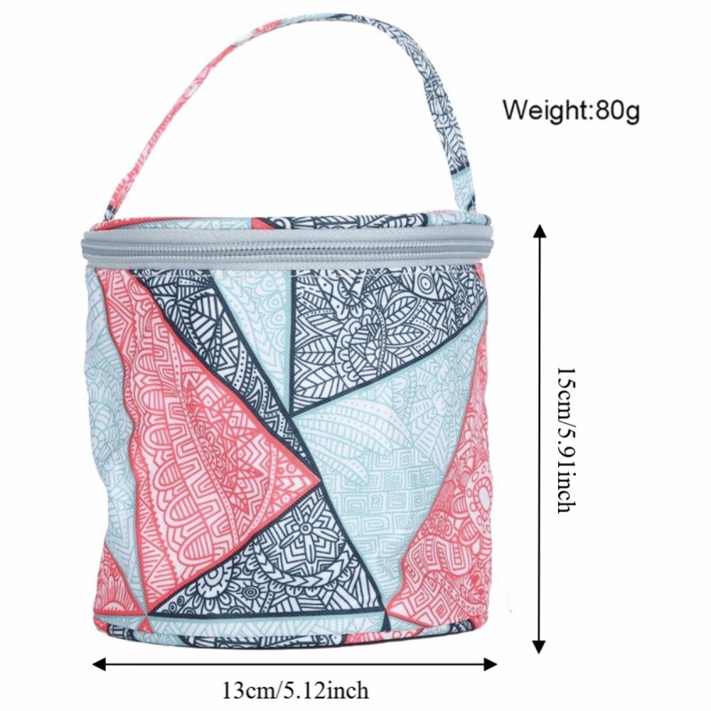 Empty Round Knitting Storage Tote Bag Crochet Knitting Bag Case  For Carrying Crochet Accessories Blue Geometry
