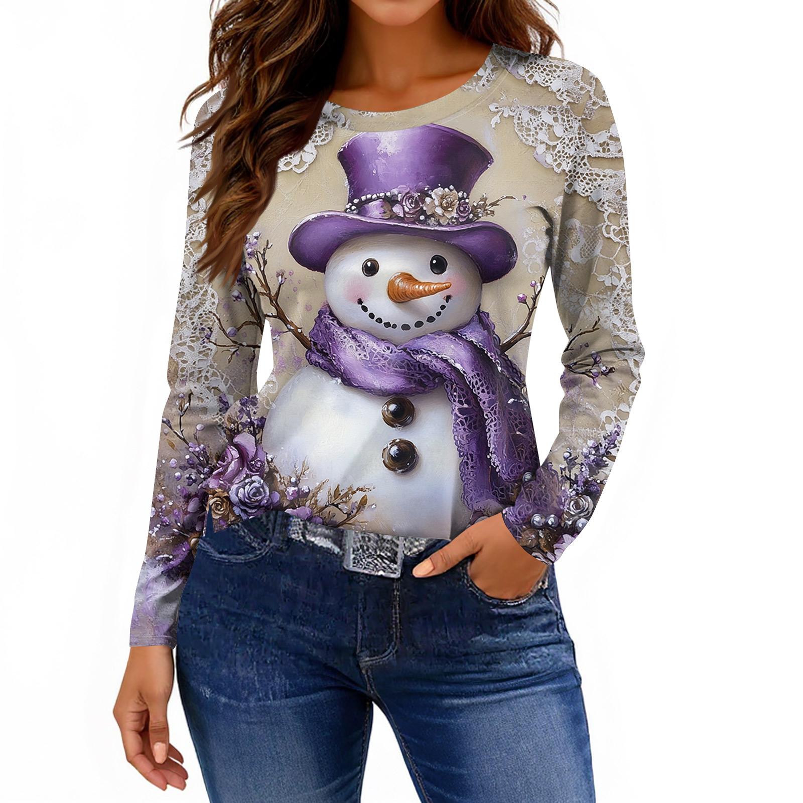 

Женская модная повседневная свободная футболка с принтом и круглым вырезом с разрезом и длинным рукавом, женский топ XL фиолетовый