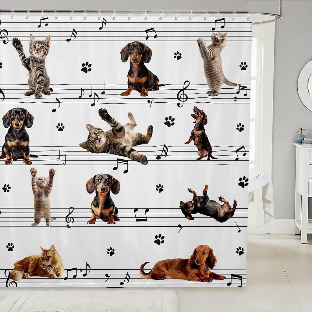 Cartoon Corgi Bathroom Curtain,Blossom Flower Green Leaves Shower Curtain Kids Girls Bathroom Decor,Cute Dog Nature Botanical