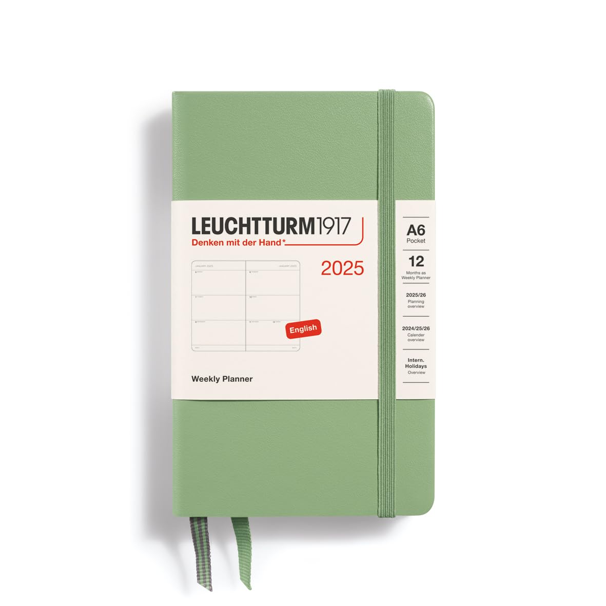 

Leuchtturm 2025 January A6 Weekly Officially Imported Planner, Start, Horizontal, Sage, 370780,