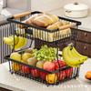 Nordic Vegetable and Fruit Basket Double-layer Wooden Hand Basket Removable Storage Basket Kitchen Countertop Hanging Banana Fruit Storage Rack