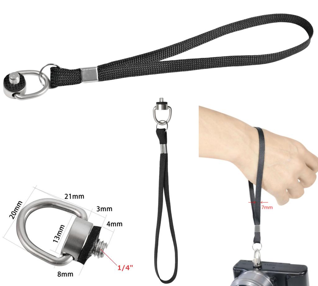 Camera Strap Adapter with Quick Release Screw for Wrist Holder and Photography 1/4" D-Ring, Support, BXN-WS (Black)