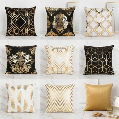 Luxury Black Gold Damask Cushion Cover Bronzing Peach Skin Pillowcase Geometric Throw Pillow For Sofa Living Room Home Decor