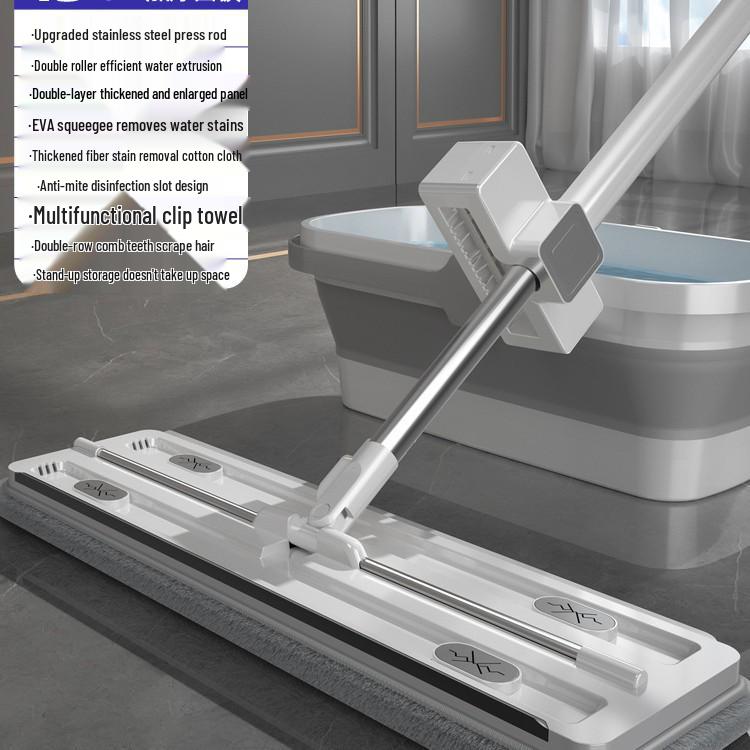 

Легкая швабра без рук с ведром - Ленивая уборка пола, Складная плоская швабра, Очистка одним движением, Не требует мытья 1 Replacement Cloth (No Mop)