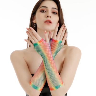 Einzelne Netzhandschuhe Fingerlos für Damen Fischernetz Armstulpe Mesh Emo Goth Punk 80er Szene Accessoires