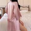 Faux Silk Sleepwear Womens Sexy Set Short Robe Camisole And Shorts