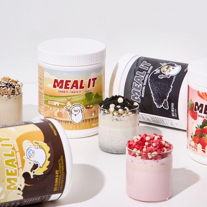 [30 Portionen] 1+1 Mahlzeitenersatz Proteinshake 450g (4 Geschmacksrichtungen) (Misutgaru, Erdbeere, Schwarzer Sesam, Schokolade-Banane)