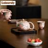 Antique Pink Ru Kiln Teacup Strawberry Rabbit 1 Pot 2 Cups Chinese Tea Making Xishi Kettle Teapot and Tea Cup Set Kung Fu Teaset