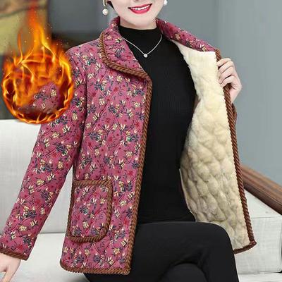 Winter Floral Short Vintage Warm Jacket Lined Padded Thickened Warm Jacket Long Sleeve Women's Cardigans