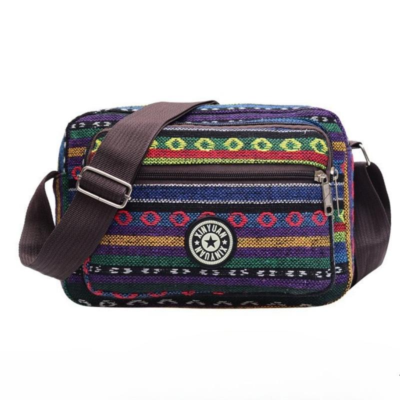 

1Pc Multi Layer Messenger Bag WomenStriped Canvas Single Bag Woman Mobile Phone Crossbody Bag Shoudler Bag