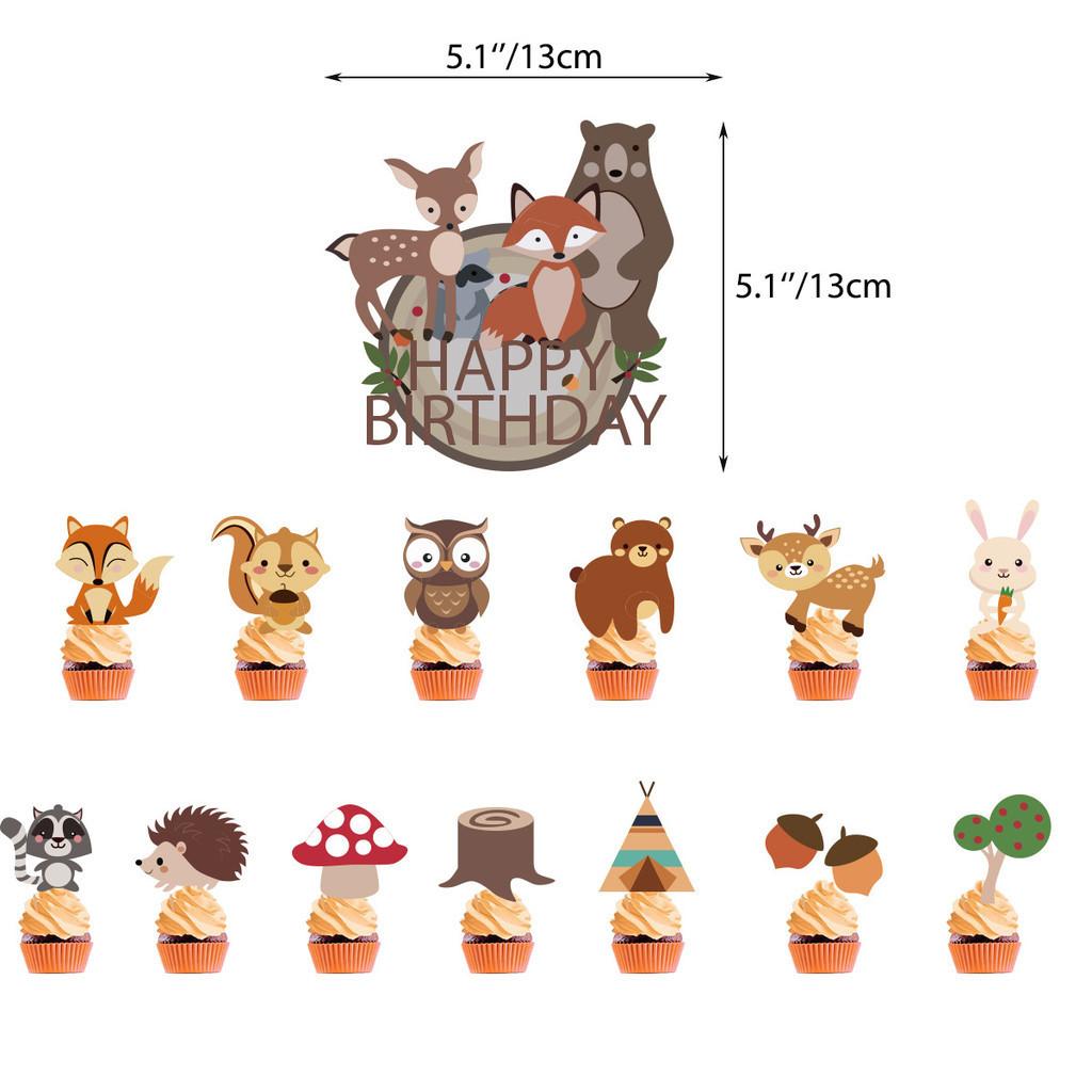 Original Forest Animal Children's Birthday Party Decor Kit With Balloons And Flags