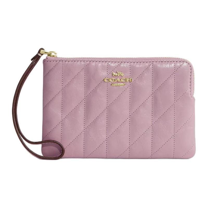 

COACH Corner Zip 16 Classic Diamond Check Brand Logo Leather Clutch Small Women s Carnation carnation color коричневий