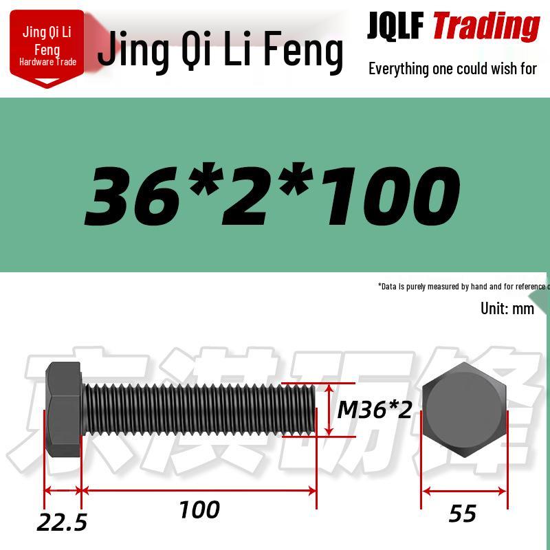 12.9 Grade Black High-Strength External Hex Bolt, Medium Tooth, Full Thread, M10-M36