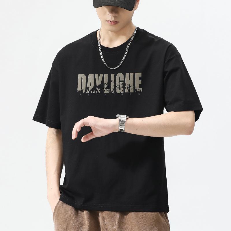 

Men s Cotton Fashion Casual Sports Loose Fit Plus Size Unique Letter Printed Round Neck Short Sleeved T-shirt Top S чёрный