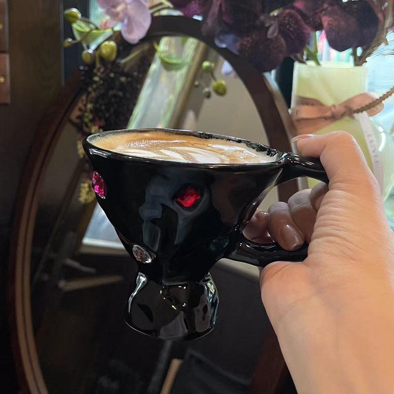Dışında Taşlı Seramik Kahve Kupaları Çay Fincanları Latte Süt Ev Dekorasyonu İçecek Fincanları Hediye Kahvaltı El Yapımı Düzensiz Kupa