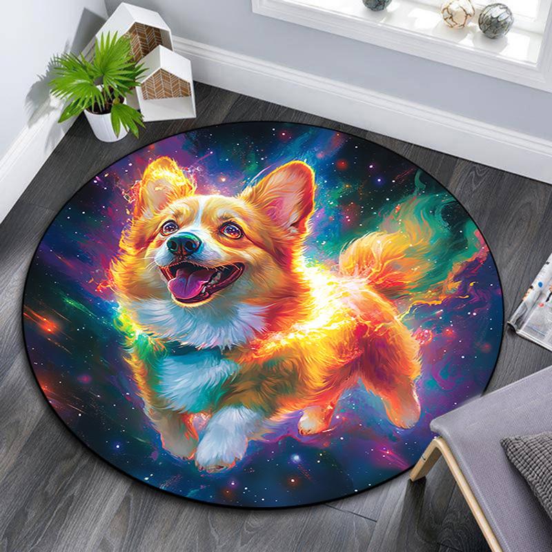 Cosmic Corgi Round Area Rug,Carpet Rug for Living Room Bedroom Sofa Playroom Decor,Non-slip Floor Mat
